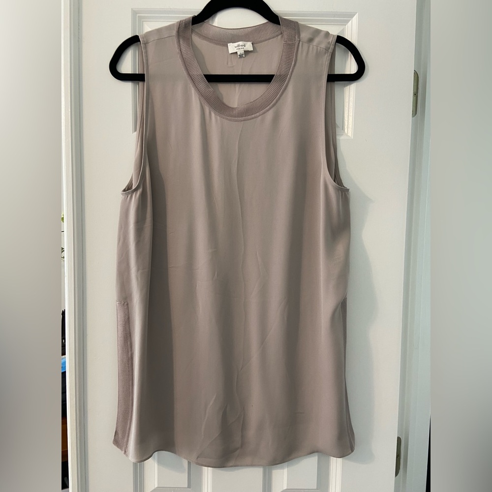 Wilfred Taupe Silk Sleeveless Blouse w/ Neck & Side Details - Size L